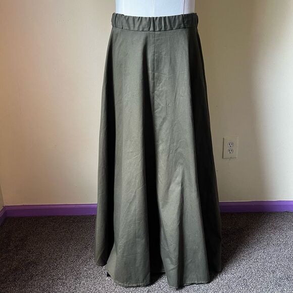 Handmade Olive Green Maxi‎ Skirt 2X High Waist A-Line Full Length Cottagecore - Picture 1 of 5